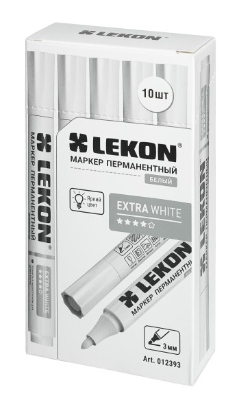 Маркер перманентный белый 3,0мм LEKON EХTRA WHITE 012393 Маркер перманентный белый 3,0мм LEKON EХTRA WHITE 012393