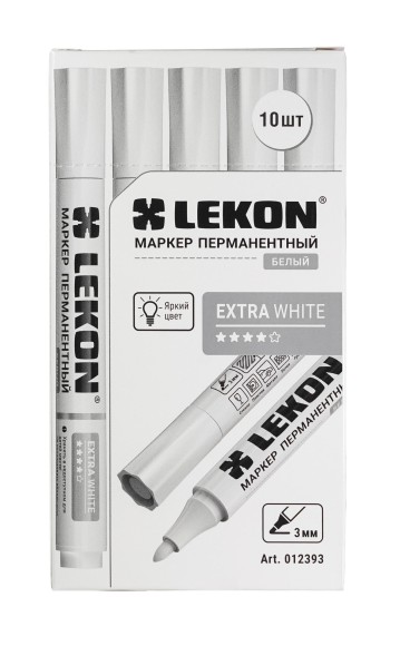 Маркер перманентный белый 3,0мм LEKON EХTRA WHITE 012393 Маркер перманентный белый 3,0мм LEKON EХTRA WHITE 012393