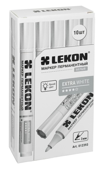 Маркер перманентный белый 3,0мм LEKON EХTRA WHITE 012393 Маркер перманентный белый 3,0мм LEKON EХTRA WHITE 012393