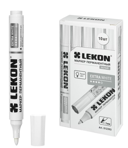Маркер перманентный белый 3,0мм LEKON EХTRA WHITE 012393 Маркер перманентный белый 3,0мм LEKON EХTRA WHITE 012393