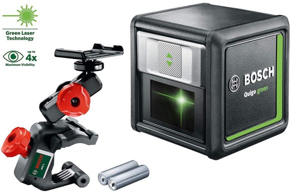Лазерный нивелир BOSCH Quigo Green+MM2 +/-0,8мм/м.10м +штатив универсальный