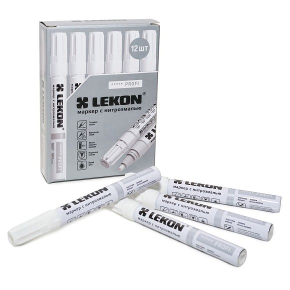 Маркер-краска белый,круглый наконечник 4мм LEKON Profi Корея 18904