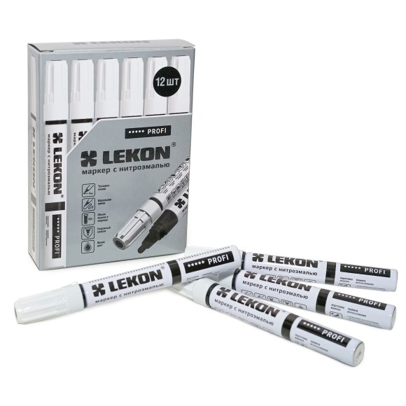 Маркер-краска чёрный,круглый наконечник 4мм LEKON Profi Корея 018804
