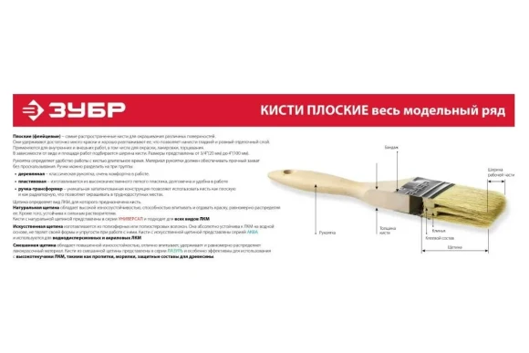 Кисть плоская, ЗУБР Универсал, 75 мм, 3", светлая натур. щетина, дерев. ручка, все виды ЛКМ