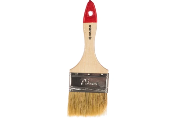 Кисть плоская, ЗУБР Универсал, 75 мм, 3", светлая натур. щетина, дерев. ручка, все виды ЛКМ