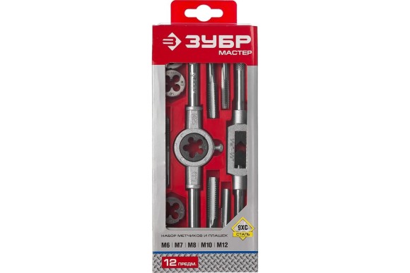 Набор для нарезки резьбы 12 предметов (М6-М12) Зубр 