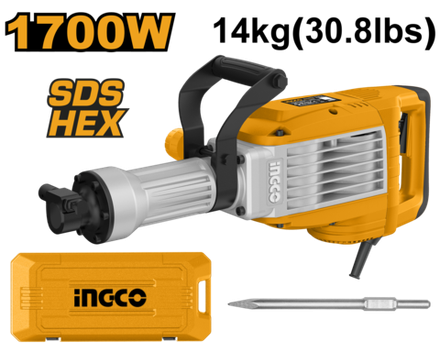 Отбойный молоток HEX INGCO PDB170068,1700Вт,50Дж,+комплект Отбойный молоток HEX INGCO PDB170068,1700Вт,50Дж,+комплект