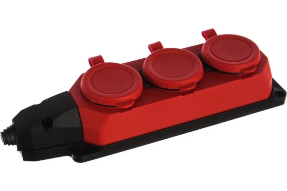 Колодка ЭРА K-3e-RED-IP44 каучуковая с заземлением 3 розетки 16A IP44 красная