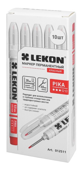 Маркер перманентный красный, удлинённый наконечник 0,5мм Pika LEKON 012511 Маркер перманентный красный, удлинённый наконечник 0,5мм Pika LEKON 012511