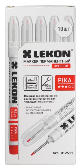 Маркер перманентный красный, удлинённый наконечник 0,5мм Pika LEKON 012511 Маркер перманентный красный, удлинённый наконечник 0,5мм Pika LEKON 012511