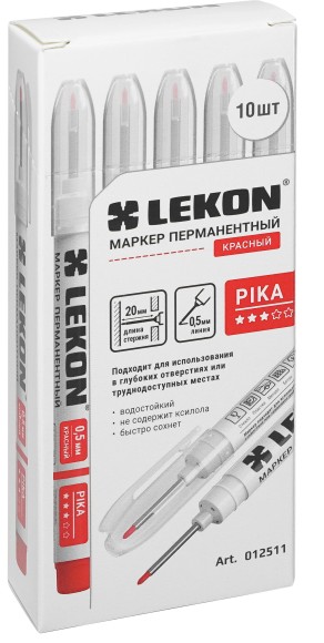 Маркер перманентный красный, удлинённый наконечник 0,5мм Pika LEKON 012511 Маркер перманентный красный, удлинённый наконечник 0,5мм Pika LEKON 012511