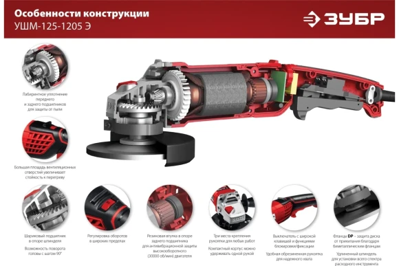 Шлифмашина угловая ЗУБР УШМ-125-1205 Э, 1200Вт, 125мм, 3000-11000об/мин, Мастер, в коробке