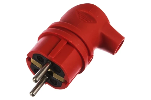 Вилка каучуковая прямая ЭРА 16A с заземл.красная  IP44