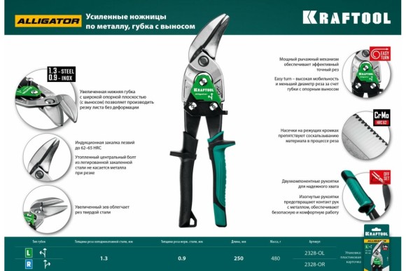 Ножницы по металлу усиленные левые Alligator 250мм KRAFTOOL Ножницы по металлу усиленные левые Alligator 250мм KRAFTOOL