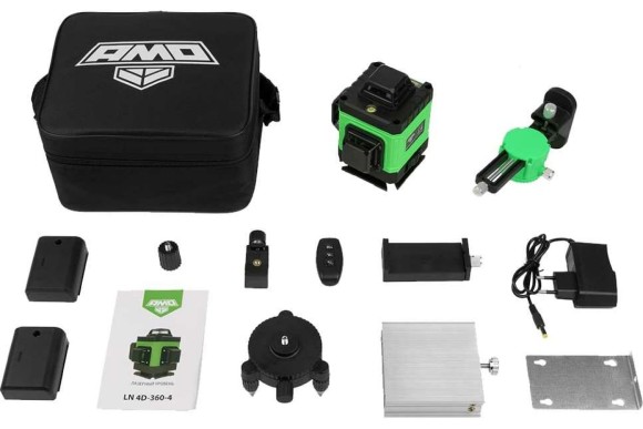 Лазерный нивелир  AMO LN 4D-360-4, 360гр*4,зелёный луч 20м,+/-0,2мм/м