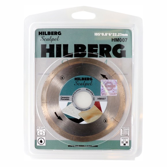 Диск алмазный по керамограниту 105 х 0.8 х 22.2мм, сплошной, мокрый, Scalpel Hilberg Диск алмазный по керамограниту 105 х 0.8 х 22.2мм, сплошной, мокрый, Scalpel Hilberg