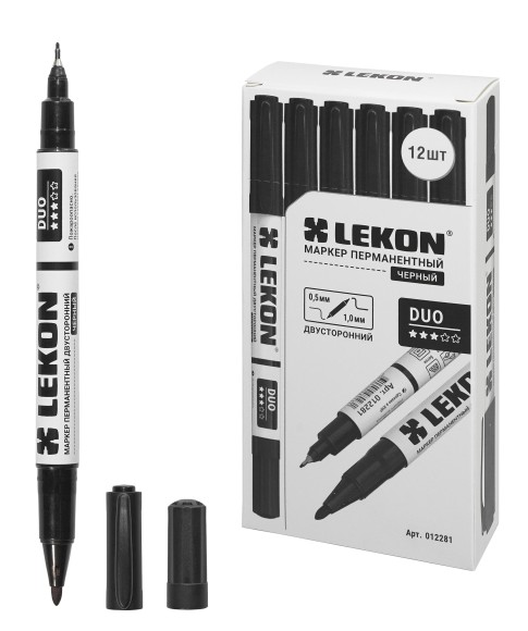 Маркер перманентный чёрный двухсторонний 0,5-1,0 мм LEKON 12281 Маркер перманентный чёрный двухсторонний 0,5-1,0 мм LEKON 12281