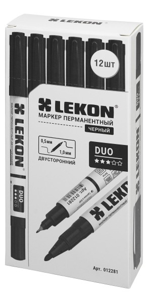 Маркер перманентный чёрный двухсторонний 0,5-1,0 мм LEKON 12281 Маркер перманентный чёрный двухсторонний 0,5-1,0 мм LEKON 12281