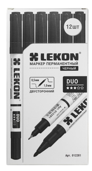 Маркер перманентный чёрный двухсторонний 0,5-1,0 мм LEKON 12281 Маркер перманентный чёрный двухсторонний 0,5-1,0 мм LEKON 12281