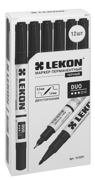 Маркер перманентный чёрный двухсторонний 0,5-1,0 мм LEKON 12281 Маркер перманентный чёрный двухсторонний 0,5-1,0 мм LEKON 12281