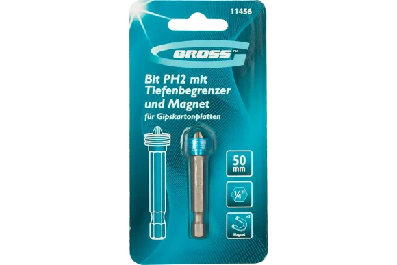 Бита с ограничителем и магнитом PH2*50 мм, GROSS 11456
