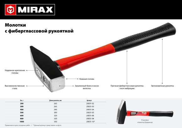 Молоток 1000г MIRAX фиберглас