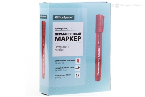 Маркер перманентный 2мм красный  пулевидный  OfficeSpace "8004" PM_272