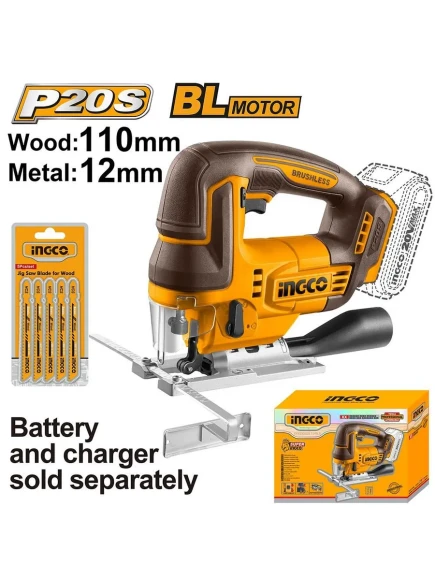 Лобзик (BL) аккум INGCO CJSLI1008,20В Li-ion-0шт,3000о/мин.110/12мм,без аккум.без зарядного ус-ва
