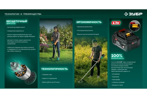 Триммер аккум.(LMS) ЗУБР ТАБ-4043-42, 40В(2*20В), АКБ 2-шт (4А*ч),леска2,4*430мм,диск 255*25,4мм