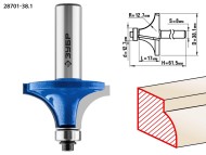 Фреза кромочная калёвочная D=38.1 х L=17 х H=61.5 мм, r=12.7мм, хвостовик 8мм, ЗУБР Фреза кромочная калёвочная D=38.1 х L=17 х H=61.5 мм, r=12.7мм, хвостовик 8мм, ЗУБР