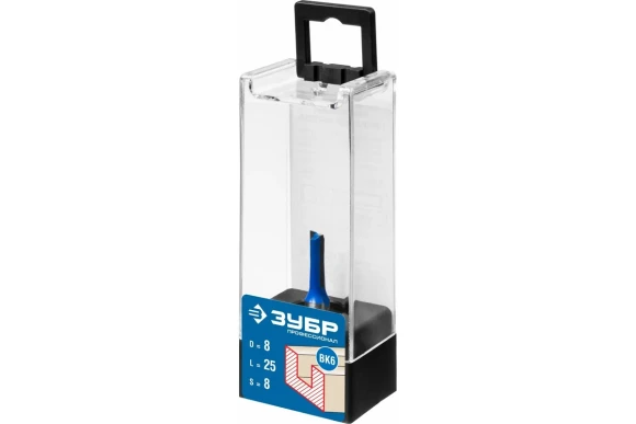 Фреза пазовая прямая D=8 х L=25 х H=61мм, хвостовик 8мм, ЗУБР Фреза пазовая прямая D=8 х L=25 х H=61мм, хвостовик 8мм, ЗУБР