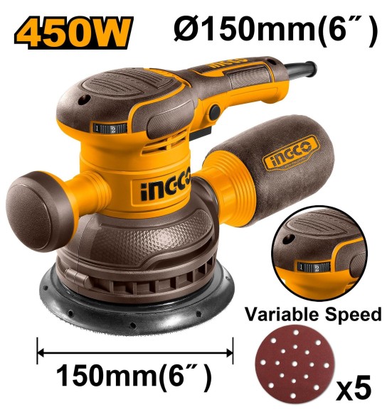 Шлифовальная машина эксцент.INGCO RS4516,450Вт 6000-12000,диск-150мм
