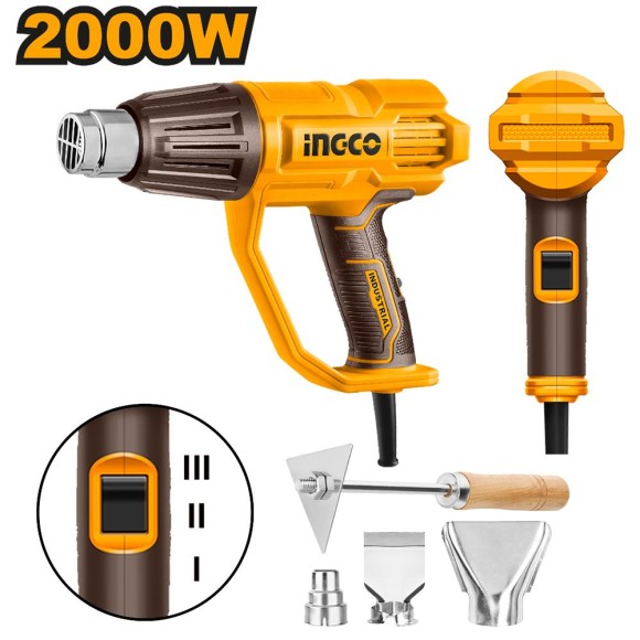 Фен технический INGCO HG200078,2000Вт,50/380/570°C., 500/300/500л/мин+5насадок,коробка