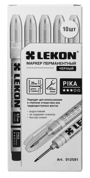 Маркер перманентный чёрный, удлинённый наконечник 0,5мм Pika LEKON 012581 Маркер перманентный чёрный, удлинённый наконечник 0,5мм Pika LEKON 012581