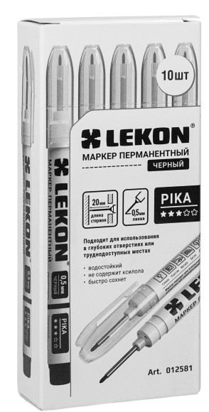 Маркер перманентный чёрный, удлинённый наконечник 0,5мм Pika LEKON 012581 Маркер перманентный чёрный, удлинённый наконечник 0,5мм Pika LEKON 012581