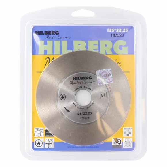 Диск алмазный по керамограниту 125 х 1.5 х 22.2мм, слой 25мм, сплошной, мокрый, Hilberg Диск алмазный по керамограниту 125 х 1.5 х 22.2мм, слой 25мм, сплошной, мокрый, Hilberg