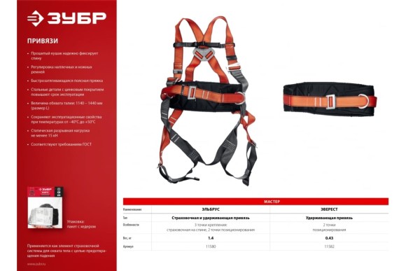 Привязь удерживающая 2 точки позиционирования ЗУБР ЭВЕРЕСТ Привязь удерживающая 2 точки позиционирования ЗУБР ЭВЕРЕСТ