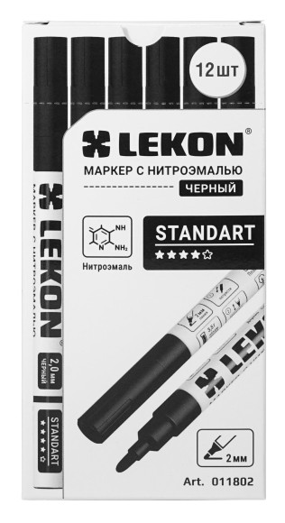 Маркер-краска чёрный,круглый наконечник 2мм LEKON Standart 011802