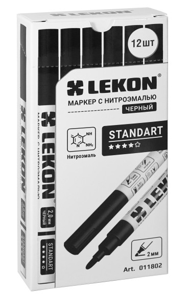 Маркер-краска чёрный,круглый наконечник 2мм LEKON Standart 011802