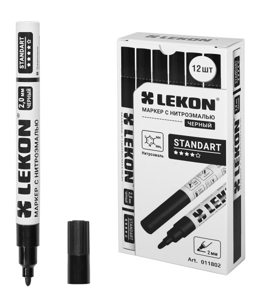 Маркер-краска чёрный,круглый наконечник 2мм LEKON Standart 011802