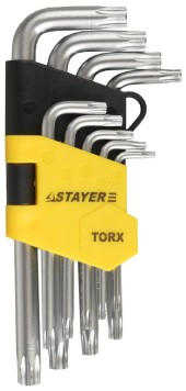 Набор шестигранных ключей TORX(звезда) 9-шт, Т10-Т50 STAYER
