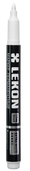 Маркер перманентный белый 1,5мм LEKON EХTRA WHITE 012392 Маркер перманентный белый 1,5мм LEKON EХTRA WHITE 012392