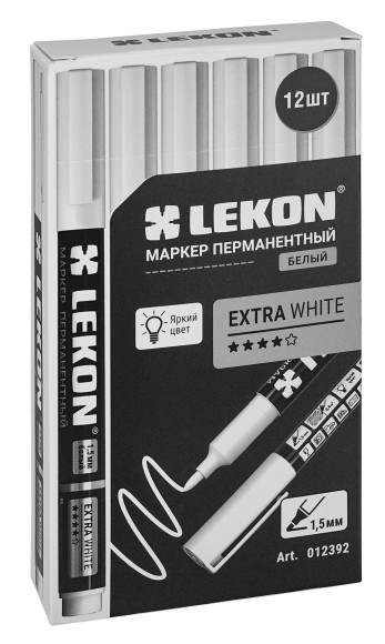 Маркер перманентный белый 1,5мм LEKON EХTRA WHITE 012392 Маркер перманентный белый 1,5мм LEKON EХTRA WHITE 012392
