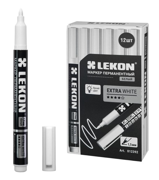 Маркер перманентный белый 1,5мм LEKON EХTRA WHITE 012392 Маркер перманентный белый 1,5мм LEKON EХTRA WHITE 012392