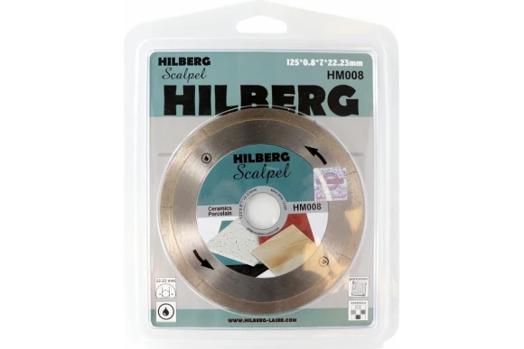Диск алмазный по керамограниту 125 х 0.8 х 22.2мм, сплошной, мокрый, Scalpel HILBERG Диск алмазный по керамограниту 125 х 0.8 х 22.2мм, сплошной, мокрый, Scalpel HILBERG