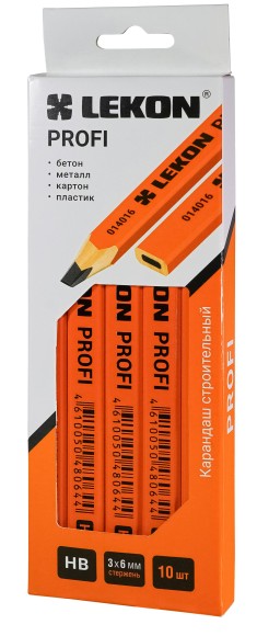 Карандаш строительный PROFI плоский, твёрдо-мягкий (HB) оранжевое покрытие LEKON 014016 Карандаш строительный PROFI плоский, твёрдо-мягкий (HB) оранжевое покрытие LEKON 014016