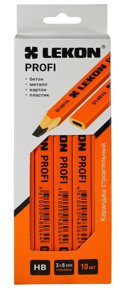 Карандаш строительный PROFI плоский, твёрдо-мягкий (HB) оранжевое покрытие LEKON 014016 Карандаш строительный PROFI плоский, твёрдо-мягкий (HB) оранжевое покрытие LEKON 014016