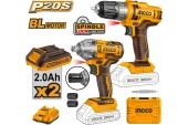 Набор шурупов+гайковёрт аккум.INGCO COSLI230702,20В*2А/ч*2шт,45/300Н/м,головки+кейс