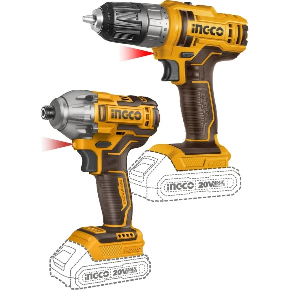 Набор шурупов+гайковёрт аккум.INGCO COSLI230702,20В*2А/ч*2шт,45/300Н/м,головки+кейс