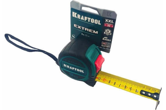 Рулетка 5м х 32мм, жёлтая двусторонняя лента, магнитный зацеп, обрезиненный корпус, Extrem KRAFTOOL Рулетка 5м х 32мм, жёлтая двусторонняя лента, магнитный зацеп, обрезиненный корпус, Extrem KRAFTOOL